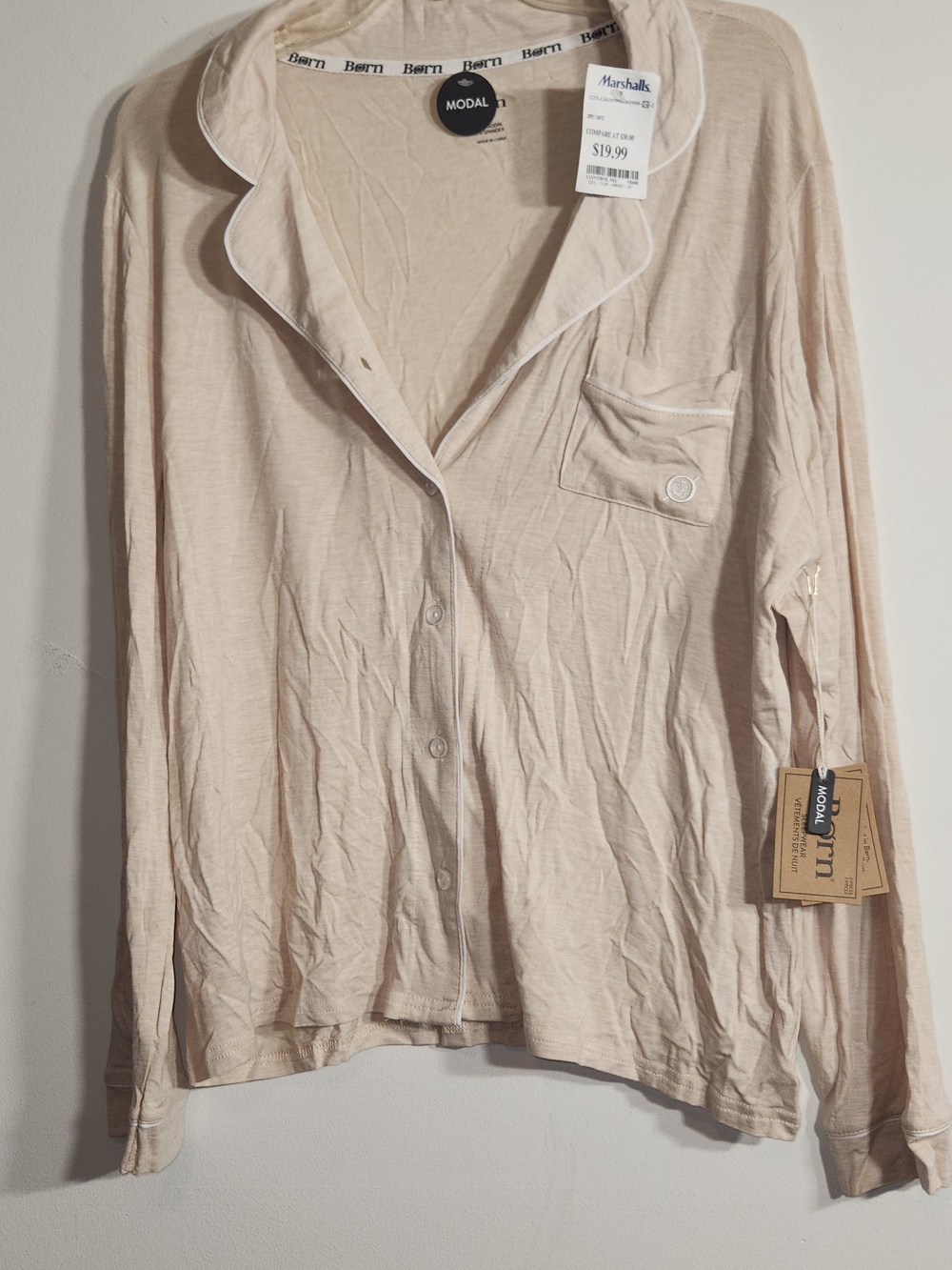 NWT Bern Modal Cream Button-Up, Soft Pajama Set Size Large.